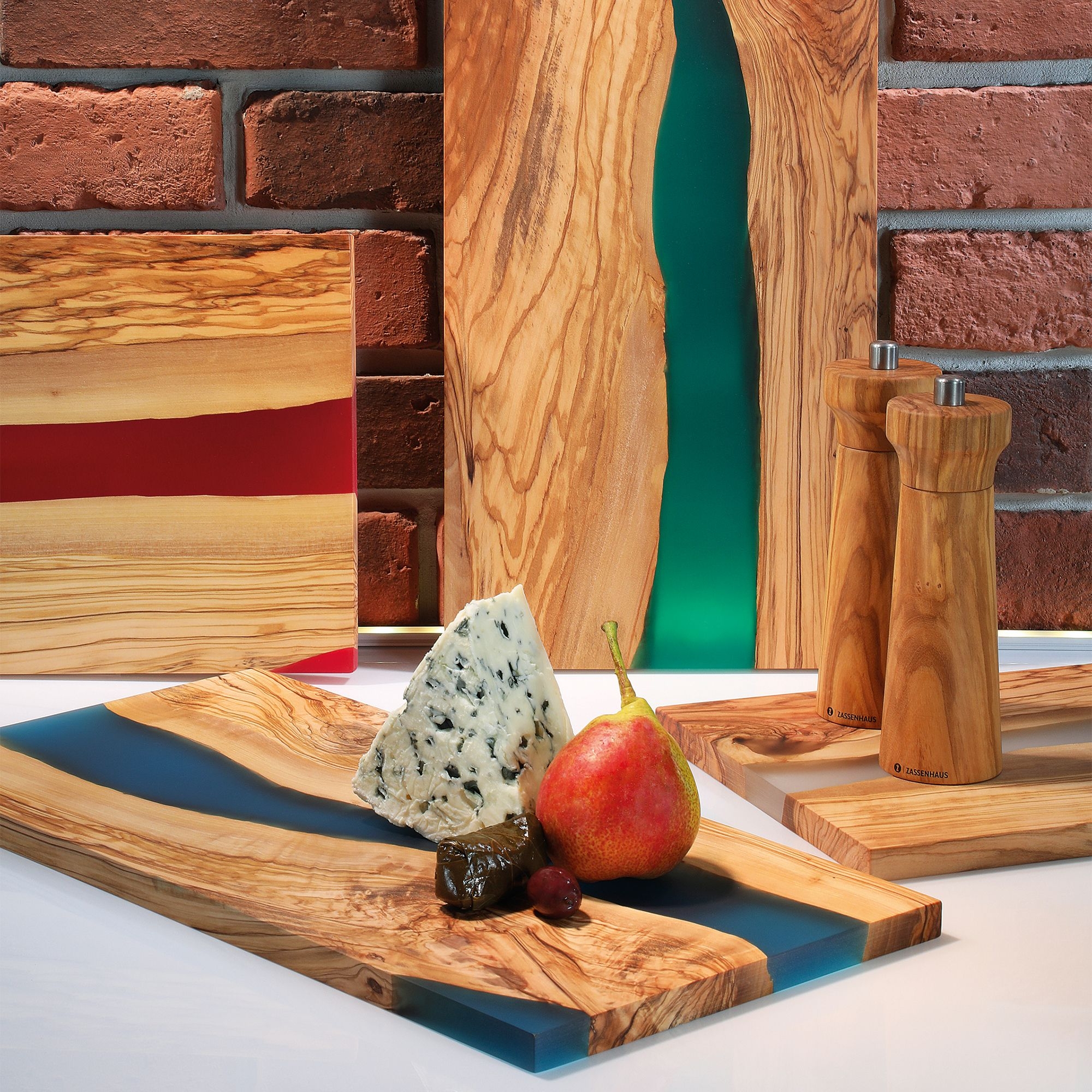 Zassenhaus - Servierbrett - Olivenholz - 45 x 22 x 1,5 cm - blau