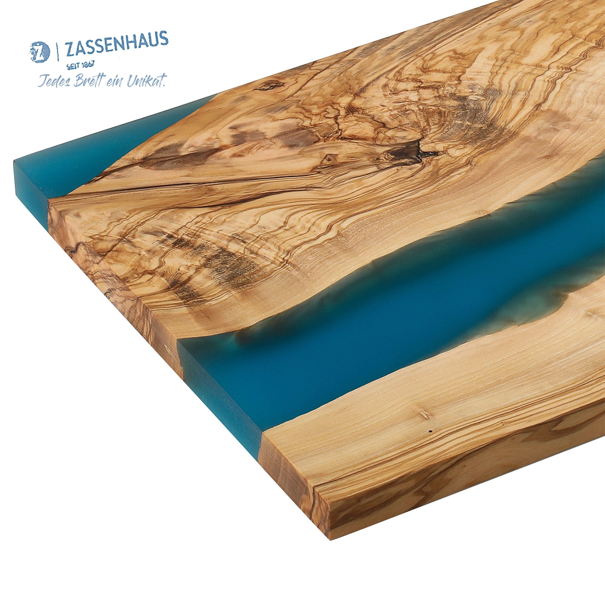 Zassenhaus - Servierbrett - Olivenholz - 45 x 22 x 1,5 cm - blau