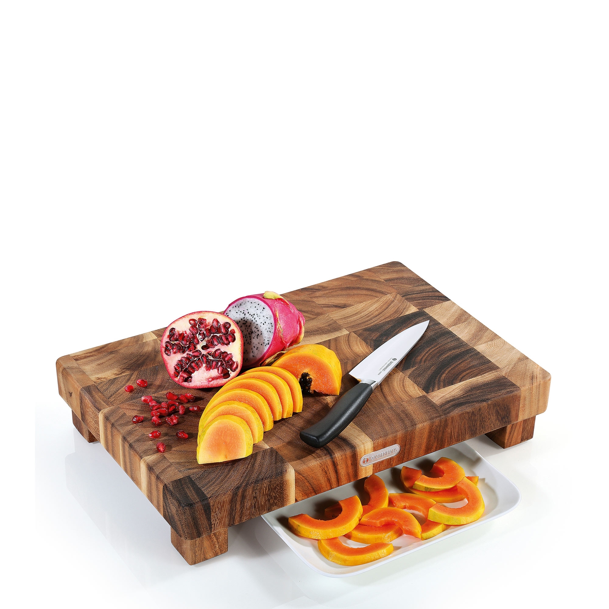 Zassenhaus Hackblock aus Akazien-Stirnholz mit Messer